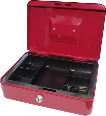 

Sukot 10" Large Red Cash Box Petty Cash Key Locker Home Office Security Locker with Coin Tray Safe Locker(Key Lock)