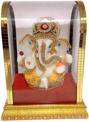 

Aarna Ganpati Bappa Diamond studded | Small Size | For Home or Office Pooja/ Puja | Perfect for Diwali, Dussehra or Dhanteras Gift Decorative Showpiece - 11 cm(Ceramic, Multicolor)