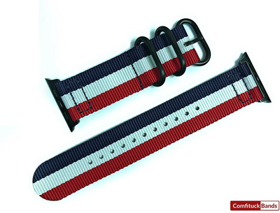 

Comfituck Premium Nato/Zulu 3-ring French Flag for Apple Watch 42mm (Sport edition Red-White-Blue with Black buckle and black adapters) Band Strap - Apple Watch or iWatch 42mm Series 1 2 3 Smart Watch Strap(Red, White, Blue), Red white blue stripes racing