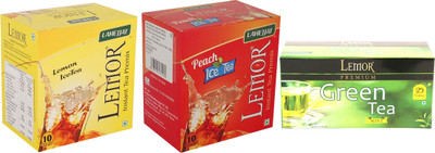 

Lemor Combo Pack of 1 Lemon & 1 Peach flavour Instant Ice Tea (10 sachet) and 1 Pack of 25 Mint Tea Bags Box(45 Bags)