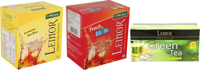 

Lemor Combo Pack of 1 Lemon & 1 Peach flavour Instant Ice Tea (10 sachet) & 1 Pack of 25 Ginger Tea Bags Box(45 Bags)