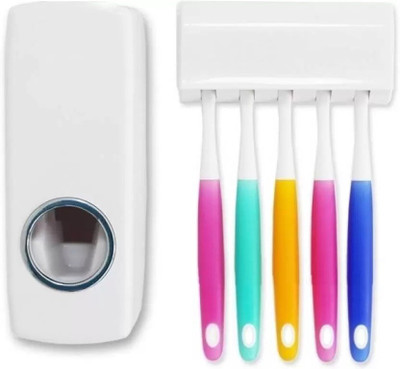 

Lagom 11550 Automatic Toothpaste Dispenser With 4 Piece Toothbrush Holder- White Plastic Toothbrush Holder Plastic Toothbrush Holder(White, Wall Mount)