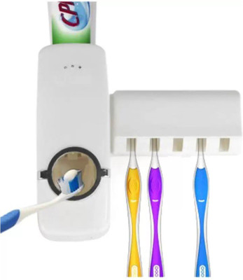 

Lagom 11552 Automatic Toothpaste Dispenser With 4 Piece Toothbrush Holder- White Plastic Toothbrush Holder Plastic Toothbrush Holder(White, Wall Mount)