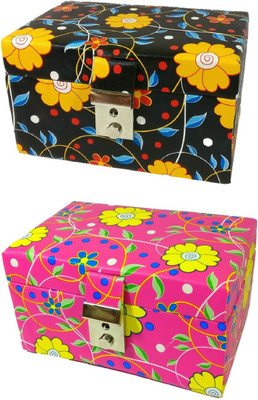 

Addyz Pack of 2 Mine Locker Case Organizer Model Number Jewellery Floral Vanity Box(Black, Pink)