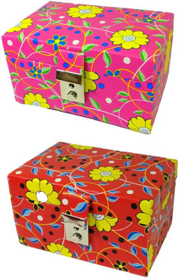 

Addyz Pack of 2 Mine Locker Case Organizer Model Number Jewellery Floral Vanity Box(Pink, Red)