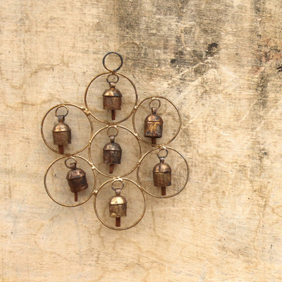 

De Kulture Works Pure Bell Metal Circular Ghantada Wind Chime For Hanging Bells Garden Decoration Balcony Decor Ideal For New Year Anniversary Birthday Gift For Girl Woman (Brown) Iron Windchime(9.5 inch, Brown, Gold)