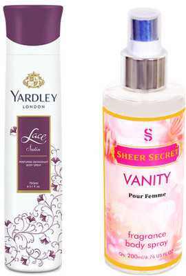 YARDLEY LACE SATIN 150 ML with SHEER SECRET VANITY WOMEN 200 ML(Set of 2)