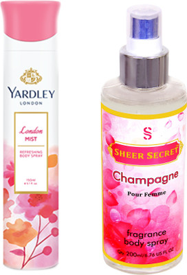 

YARDLEY LONDON MIST 150 ML with SHEER SECRET CHAMPAGNE WOMEN 200 ML(Set of 2)