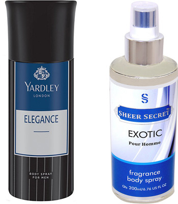 

YARDLEY ELEGANCE 150 ML with SHEER SECRET EXOTIC MEN 200 ML(Set of 2)