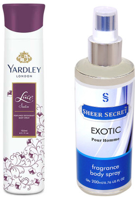 

YARDLEY LACE SATIN 150 ML with SHEER SECRET EXOTIC MEN 200 ML(Set of 2)