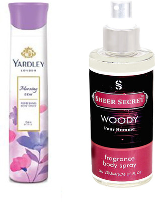 

YARDLEY MORNING DEW 150 ML with SHEER SECRET WOODY MEN 200 ML(Set of 2)