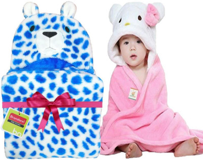 

BRANDONN Animal  Hooded Baby Blanket(Fur, Blue, BABY PINK, Baby pink;blue