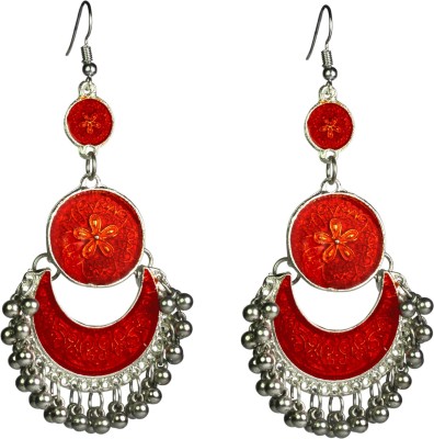 GEODE DELIGHT 3009redjhumka German Silver Chandbali Earring, Jhumki Earring, Hoop Earring