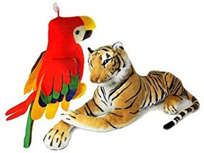 mega star Tiger(32 Cm) And Musical Parrot (30 Cm)Combo - 10 cm(Multicolor)