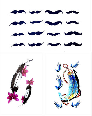 

Savii Combo Of 3 Temporary Tattoos(Combo Of 3 - Mustache Feather Design)
