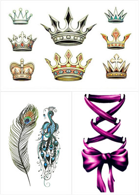 

Savii Combo Of 3 Temporary Tattoos(Combo Of 3 - Peacock Feather, Crowns, Bow Design)