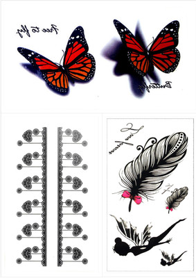 

Savii Combo Of 3 Temporary Tattoos(Combo Of 3 - Butterfly Feathers Angel Design)