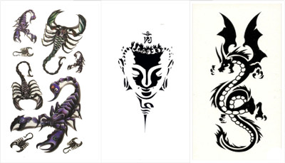 

Savii Combo Of 3 Temporary Tattoos(Combo Of 3 - Scorpion And Dragon Design)