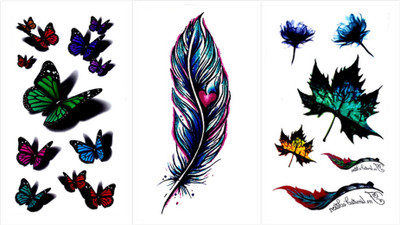 

Savii Combo Of 3 Temporary Tattoos(Combo Of 3 - Feathers, Butterflies, Leaves Design)