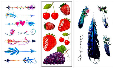 

Savii Combo Of 3 Temporary Tattoos(Combo Of 3 - Feather, Arrows, Fruits Design)