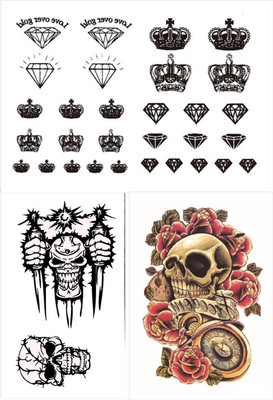 

Savii Combo Of 3 Temporary Tattoos(Combo Of 3 - Skull, Diamonds, Crown Design)
