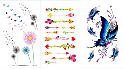 

Savii Combo Of 3 Temporary Tattoos(Combo Of 3 - Color Butterflies, Arrows And Flower Design)