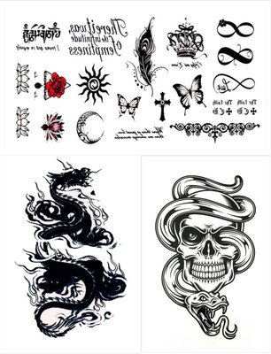 

Savii Combo Of 3 Temporary Tattoos(Combo Of 3 - Skull, Dragon Design)