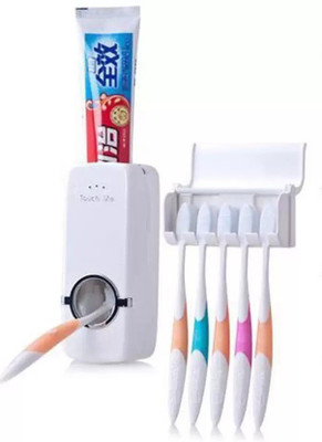 

Lagom 11542 Automatic Toothpaste Dispenser With 4 Piece Toothbrush Holder- White Plastic Toothbrush Holder Plastic Toothbrush Holder(White, Wall Mount)
