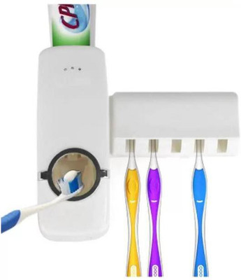 

Starbust 11552 Automatic Toothpaste Dispenser With 4 Piece Toothbrush Holder- White Plastic Toothbrush Holder Plastic Toothbrush Holder(White, Wall Mount)
