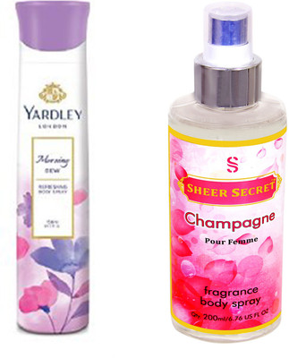 

YARDLEY MORNING DEW 150 ML with SHEER SECRET CHAMPAGNE WOMEN 200 ML(Set of 2)