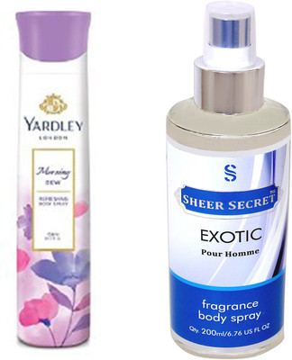 

YARDLEY MORNING DEW 150 ML with SHEER SECRET EXOTIC MEN 200 ML(Set of 2)