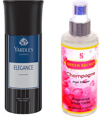 

YARDLEY ELEGANCE 150 ML with SHEER SECRET CHAMPAGNE WOMEN 200 ML(Set of 2)
