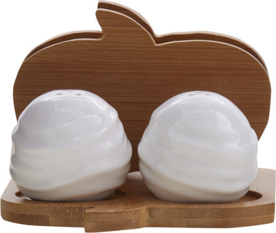 

EZ Life EZ Life Salt Pepper Shaker Ceramic Balls with Wooden Tissue Holder Set - White & Brown 2 Piece Salt & Pepper Set(Ceramic)