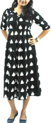 Nthroot Women A-line White, Black Dress