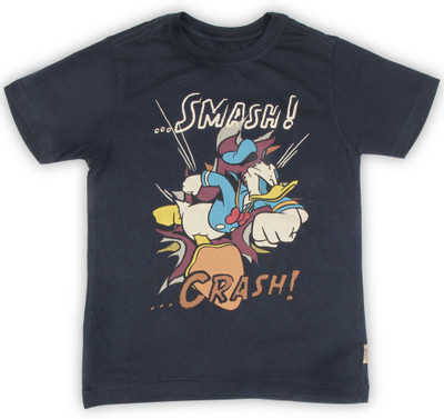 

Flying Machine Boys Printed Cotton T Shirt(Blue, Pack of 1, Navy