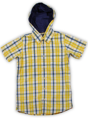 Flying Machine Boys Checkered Casual Yellow Shirt, Me. red