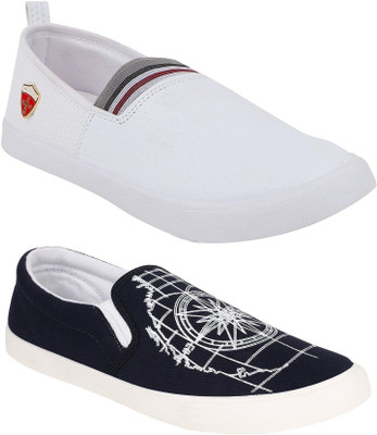 

Chevit Men's Combo Pack of 2 Graphic Printed Loafers, Slip On Sneakers For Men(Multicolor, White & black