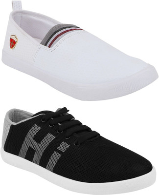 

Chevit Men's Combo Pack of 2 Denim Premium Loafers, Loafers For Men(Multicolor, White & black