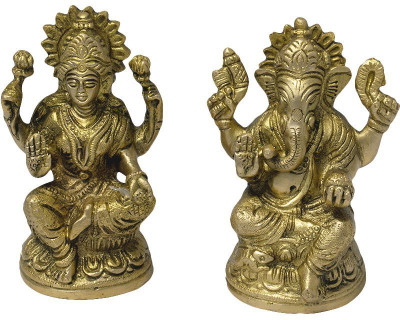 numeroastro Shri Laxmi-Ganesha Idol In Brass Decorative Showpiece  -  11 cm(Brass, Gold)