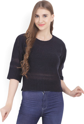 Arrow Solid Round Neck Casual Women
