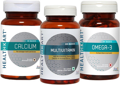 

Healthkart Omega (60 caps) + Multivitamin (60 tablets) + Calcium (60 caps), 3 Piece(s)/Pack(180)