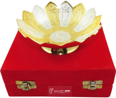 

GoldGiftIdeas 5 Inch Gold-Silver Plated Lotus Shape Plate Bowl Serving Set