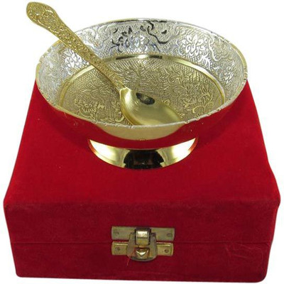 

GoldGiftIdeas 4 Inch Gold-Silver Plated Patti Bowl Spoon Serving Set