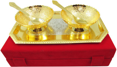 

GoldGiftIdeas 4 Inch Gold-Silver Plated Two Peacock Bowl Spoon Tray Serving Set