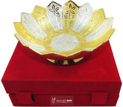 GoldGiftIdeas 6 Inch Gold-Silver Plated Lotus Shape Serving Bowl, Plate Bowl Serving Set