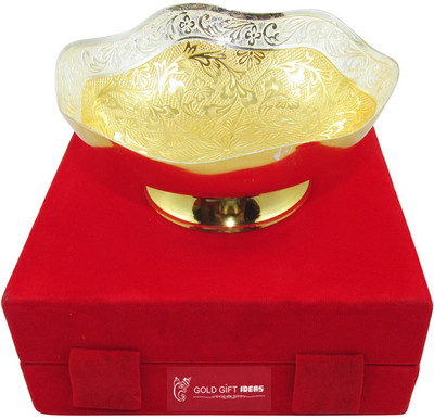 

GoldGiftIdeas 5 Inch Gold-Silver Plated Zig-Zag Style Serving Bowl, Plate Bowl Serving Set