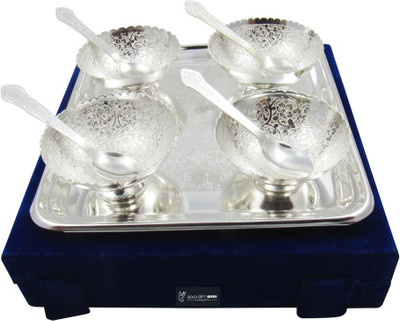 

GoldGiftIdeas 3.5 Inch Silver Plated Four Antique Flower Design Bowl Spoon Tray Serving Set