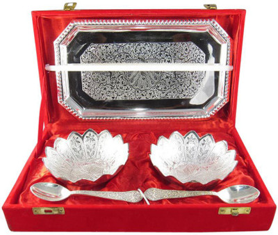 

GoldGiftIdeas Silver Plated Two Lotus Bowl Spoon Tray Serving Set