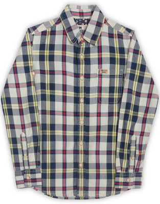 

Flying Machine Boys Checkered Casual White, Blue Shirt, Off white