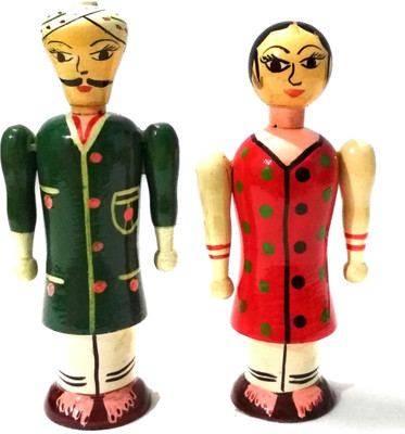Crafts India Handcrafted Wooden Dolls - Couple Hand Puppets